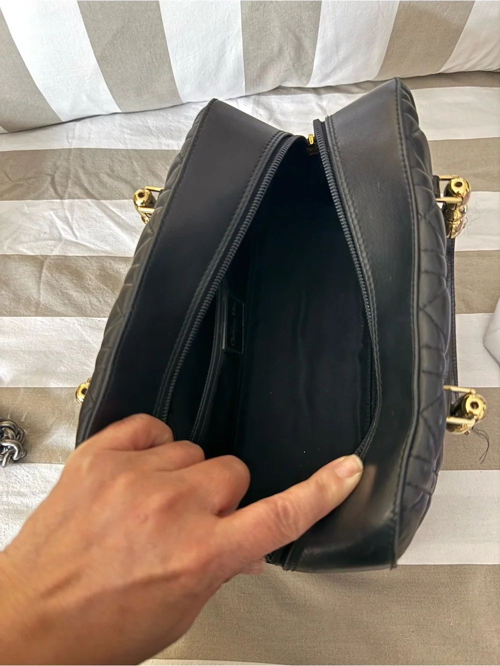 Christian Dior Black Quilted Satchel with Gold Hardware